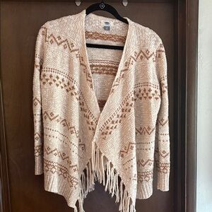Old Navy Cream and Brown Fringe Cardigan